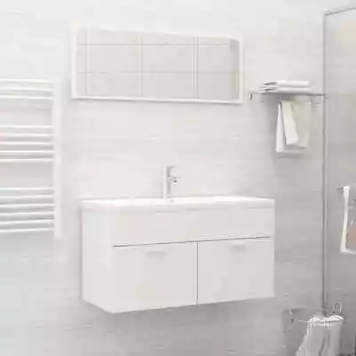 2pcs Wall Hung Bathroom Cabinet Set Mirror Mount Basin Sink Vanity Storage White • $92.42