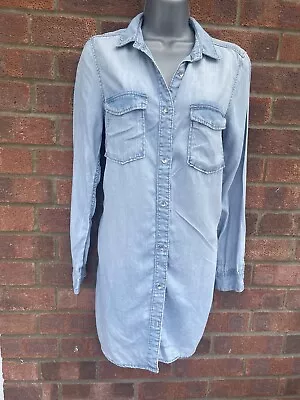 H&m Cute Worn Wash Lightweight Denim Style Front Buttoned Shirt Dress Sz 10 • £2.99
