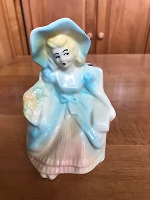 Vintage Shawnee Lady Girl With Flowers Ceramic Planter - Pastel Pink & Blue • $14