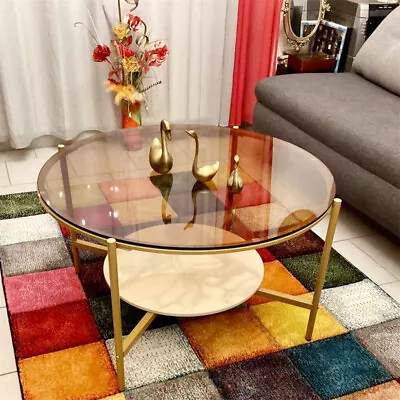 Artloge 2-Tier High Gloss Glass Coffee Table Aesthetic Centre Table Living Room • $169.95