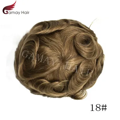 Mens Toupee French Lace Human Hair Front Bleached Knots Wig Hairpiece For Men Q6 • $229