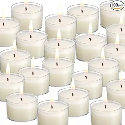 100 Pack Unscented Ivory Clear Cup Tea Light Candles For Dinner Wedding Party • $29.99