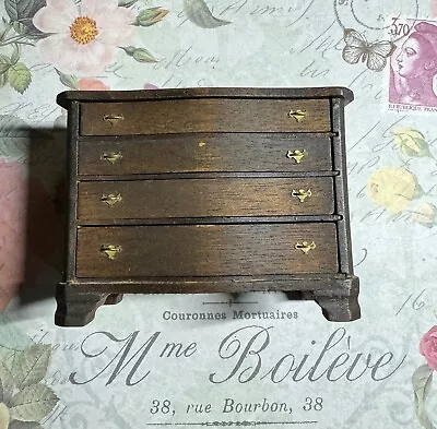 Vintage Dollhouse Miniature Wood 4 Drawer Dresser With Drawer Brass Handles • $33.35