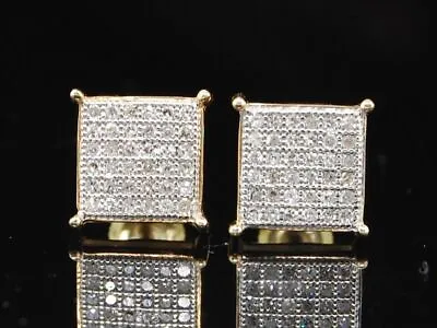 Diamond Flat Square Earrings .925 Sterling Silver Round Pave Studs 0.25 Ct. • $195