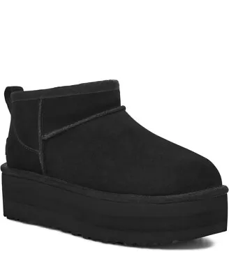 Ugg Classic Ultra Mini Platform Black Fur Suede Women's Boots Size Us 9/uk 7 New • $99.99