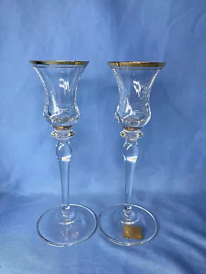 Set Of 2 Mikasa Jamestown Crystal Clear Glass Candle Holder With Gold Trim • $23.39