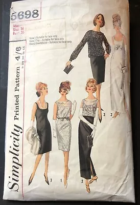 £2.75 • Buy Vintage Sewing Pattern Simplicity 5698 60s Evening Sheath Dress Blouse Cut Sz 16