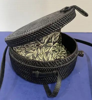 New Without Tags Milly Rattan Straw Shoulder Crossover Black Bag Purse • $24.99