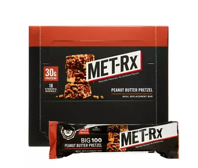 MET-Rx Big 100 Protein Bar Peanut Butter Pretzel 30g Protein 9 Ct • $23.99