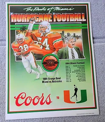 Rare ERROR 1984 MIAMI HURRICANES Schedule FOOTBALL POSTER Howard Schnellenberger • $16.99