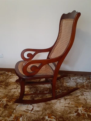 $60 • Buy Vintage Wooden And Rattan Rocking Chair.