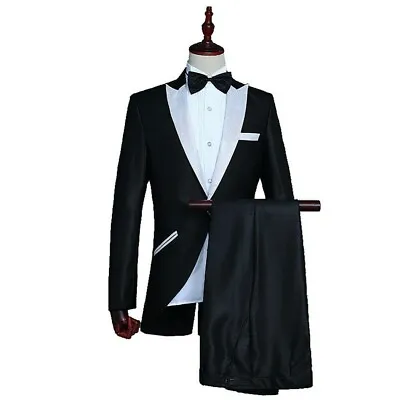 Men Suit Tuxedo Tailcoat Peak Lapel Jacket Trousers Pants Wedding Tail Coat Grey • $67.69