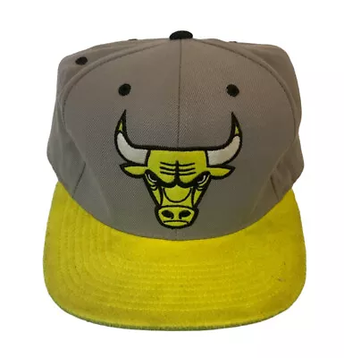 Chicago Bulls NBA Mitchell And Ness Adjustable Snapback Hat Cap Neon Yellow Bill • $9.99