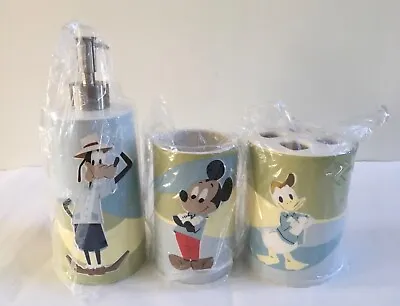 Disney Urban Mickey Bath Accessories Set Ceramic Soap Pump Cup Toothbrush Holder • $34.99