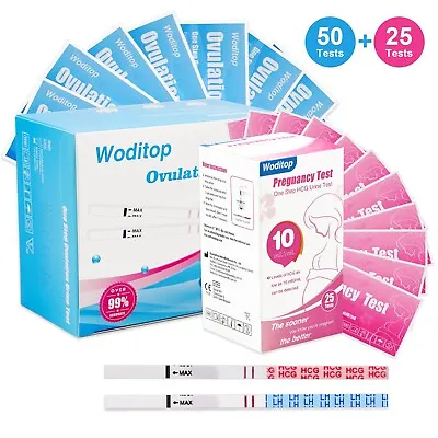 Woditop 50 × Ovulation 25 × Early Pregnancy Urine Test Strips Fertility OPK Kit • $14.29