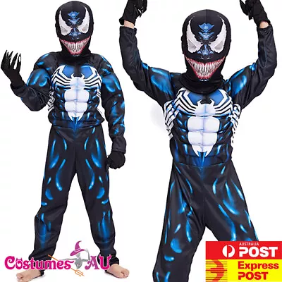 Boys Venom Cosplay Costume Superhero Halloween Party Kids Jumpsuit Fancy Dress • $28.49