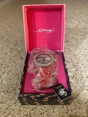 Ed Hardy Women's Girls Watch Skull Rhinestone Mother Of Pearl Red Band Watch NEW • $79.99