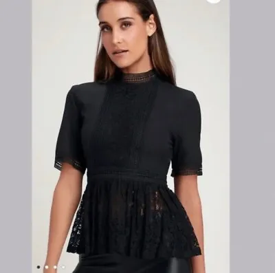 NWT Zara Women Lace Peplum Blouse Black Size XS • $26