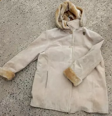 £62 • Buy Preloved JULIA S ROMA Cream Sheepskin Coat Detachable Hood Size UK18 EU44 WARM