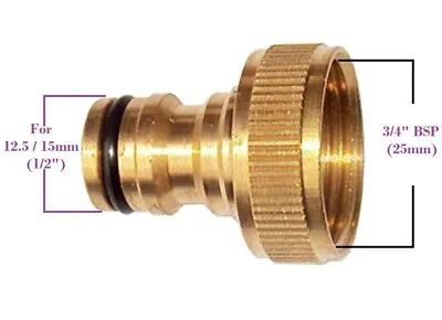 BRASS OUTSIDE TAP GARDEN HOSE CONNECTOR ADAPTOR 3/4  BSP Fits 1/2  Outside Tap • £4.10