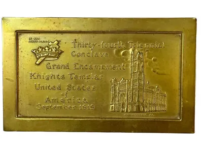 1919 Masonic Knights Of Templar Solid Brass Plate Plaque Lodge Of Philadelphia • $135.95