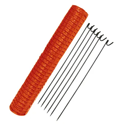 Orange Plastic Safety Barrier Mesh Fence Netting Net And Metal Pins • £41.19