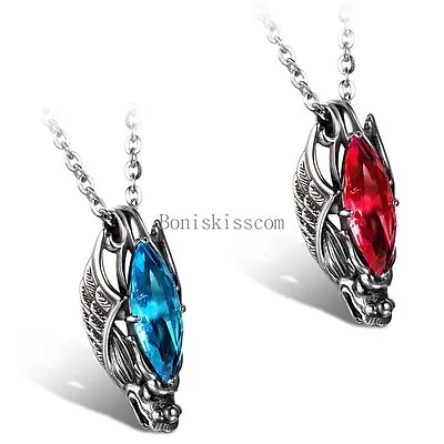 Silver Stainless Steel Dragon Head W Oval Shape Glass Pendant Necklace For Men • $12.99