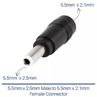 5.5mm X 2.1mm Female To 5.5mm X 2.5mm Male Plug Jack DC Power Adapter Connector • £3.89