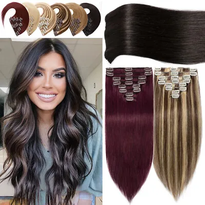 CLEARANCE 100% Real Human Hair Extensions Clip In Russian Remy Hair Full Head AU • $21.68