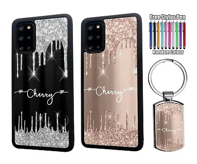 PERSONALISED Name Glitter Silicone Case Samsung S20 FE S24 Plus + Keyring • $15.39