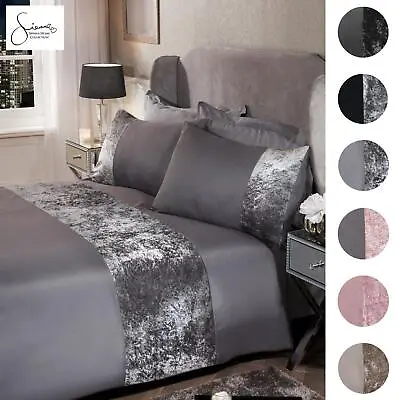 £8.99 • Buy Sienna Crushed Velvet Panel Duvet Cover With Pillow Case Bedding Set Silver Grey