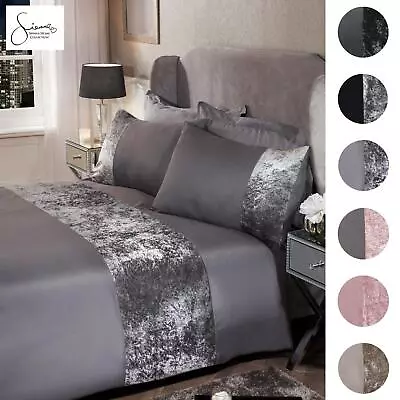 Sienna Crushed Velvet Panel Duvet Cover With Pillow Case Bedding Set Silver Grey • £13.49