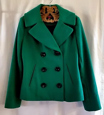 Merona Bright Green Double Breasted  Jacket Peacoat Women's M Wool Coat Lined • $39.50