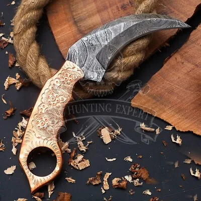 AU Custom Handmade Damascus Steel 230mm Full-Tang Deer Antler Karambit Knife • $149.72