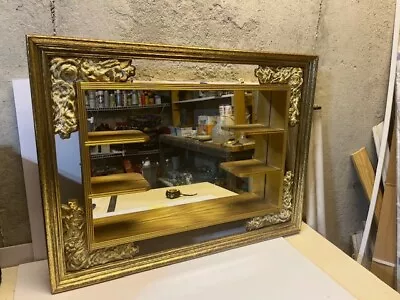 Mid Cetury Shadow Box Wall Shelf Mirror Gold Gilded Wood • $180