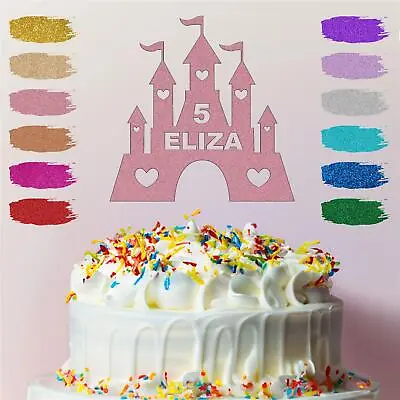 Personalised Princess Castle Fairy Cake Topper Glitter Party Birthday Name Age • £2.75