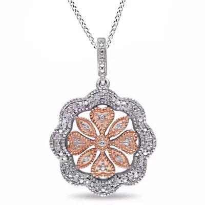 Vtage-Style Flower Pendant Necklace Natural Diamond  14K Gold Plated Sterlg • $139.49