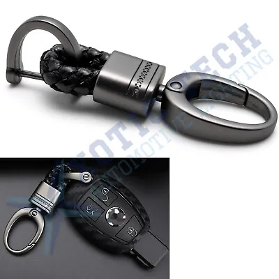 Black Alloy Key Lock Short Leather Braided Strap Ring Key Holder Keychain Ring • $9.97