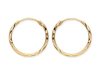 9ct Gold On Silver Diamond Cut Sleeper Hoop Earrings - 15mm • £7.95