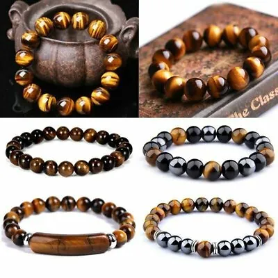 Natural Stone Tiger Eye Bracelets Hematite Black Obsidian Beads Men Jewelry Gift • $3.58