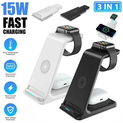 $19.89 • Buy 3 In 1 Wireless Charging Pad Charger Station Dock For IPhone 13 12 Apple Watch 6