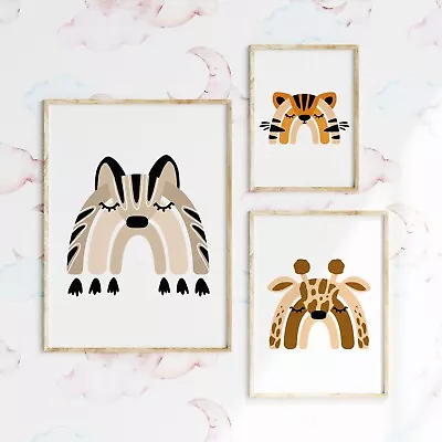 Children's Wall Art Print Safari Animal Rainbow Boho Style Bedroom Nursery Gift • £3.99