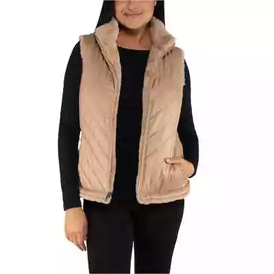 Nicole Miller Women's Faux Fur Reversible Vest In Camel Medium • $25.25