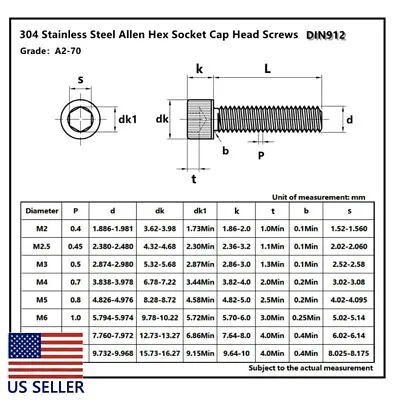 M3 304 Stainless Steel Allen Hex Socket Cap Head Screws US Stock • $5.53