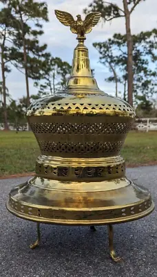 Vintage Middle Eastern Brass & Copper Incense Burner Brazier Warmer W Eagle 28 H • $404.92