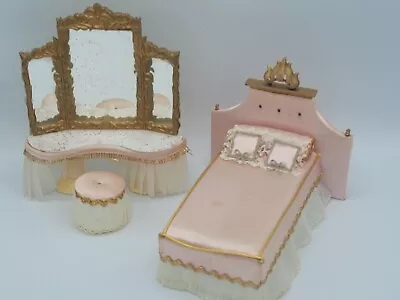 Vintage Ideal Pink Dollhouse Vanity Bedroom Set • $14.99