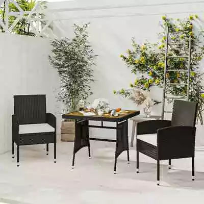 VidaXL 3 Piece Outdoor Dining Set Poly Rattan Black AUS • $443.14