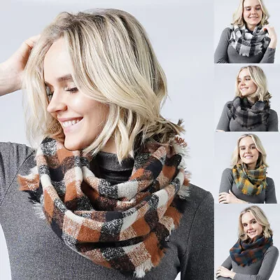 ScarvesMe Women Classic Warm Soft Plaid Check Frayed Circle Infinity Scarf • $16.99