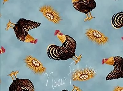 Rooster Toss Warren Kimble Quilt Craft Fabric Farmhouse Blue Chicken Coop-BTHY • $7.99