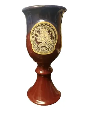 Grey Fox Pottery Maryland Renaissance Festival Wine Goblet Chalice Burgundy/Blue • $12.95